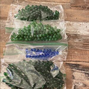 3 Green and Blue Glass Beads
